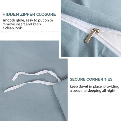 JSD Dusty Blue Duvet Cover Set Full Size, 3 Piece Duvet Cover with Pillow Shams, Soft Brushed Microfiber Zipper Closure, Comforter Not Included