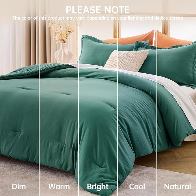 MUXHOMO King Size Comforter Set, All Season Ultra Soft Down Alternative Bedding - 3 Piece Lightweight Bed Set Includes 1 Comforter (104"x90") and 2 Pillow Shams (20"x36"), Emerald Green