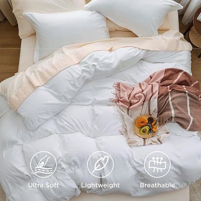 Bedsure White Duvet Cover Full Size - 3 Pieces Prewashed Extra Soft Cotton-Like Polyester Bedding Set, Includes 1 Duvet Cover 80x90 Inches with Zipper Closure & 2 Pillow Shams, Comforter Not Included