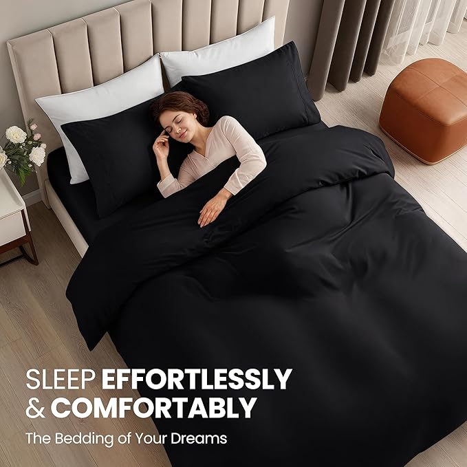 Utopia Bedding Duvet Cover King with Fitted Sheet (78x80) - 2 Pillow Case King - All Season Luxury Bed in a Bag with Zippered Duvet Cover - No Comforter (Black)