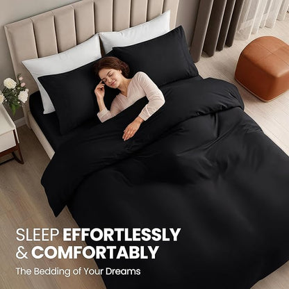 Utopia Bedding Duvet Cover King with Fitted Sheet (78x80) - 2 Pillow Case King - All Season Luxury Bed in a Bag with Zippered Duvet Cover - No Comforter (Black)