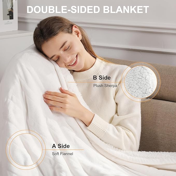 Electric Throw Heated Blanket 50''X60'' - Soft Silky Plush Electric Blanket with 5 Heating Level & 4 Hour Auto Off Heating Blanket, ETL Certified & Machine Washable for Grandma Gifts(Cream White)