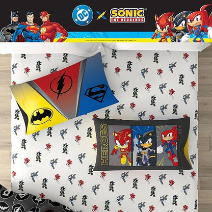 DC x Sonic The Hedgehog Kids Bedding Set, Full Size, 5-Piece Super Soft Cozy Reversible Comforter & Sheet Set (Officially Licensed Product) by Franco | Durable, Reversible, Officially Licensed