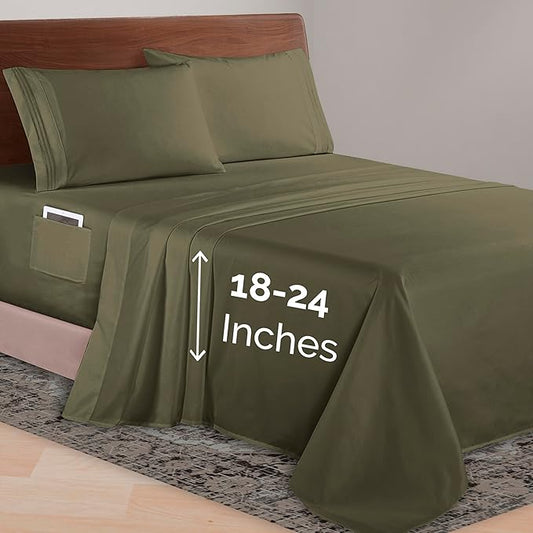 Elegant Comfort Luxurious 1500 Premium Hotel Quality Microfiber 4-Piece Sheet Set, 18-24 Inches Deep - Extra Deep Pocket Sheets - Ultra Soft 4PC Deep Pocket Sheets, Twin/Twin XL, Sage/Green