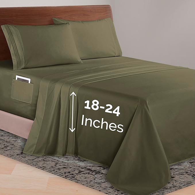 Elegant Comfort Luxurious 1500 Premium Hotel Quality Microfiber 4-Piece Sheet Set, 18-24 Inches Deep - Extra Deep Pocket Sheets - Ultra Soft 4PC Deep Pocket Sheets, Queen, Sage/Green