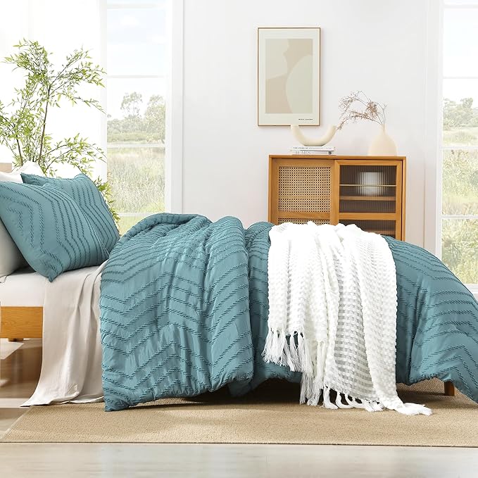Litanika Grayish Teal Full Comforter Sets, Lightweight Fluffy Bedding Comforter Sets for Bed, 3 Pieces Down Alternative Comforter Bed Set Gift Choice (79x90Inches, 1 Comforter and 2 Pillow Shams)