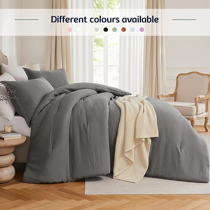 Oversized Queen Comforter Sets Grey,3PCS Soft Lightweight Breathable Bedding Comforter Sets for All Season, Queen XL(98''×98'' Comforter & 2 Pillowcases)