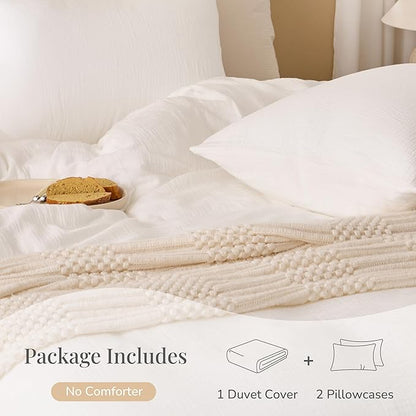 Off White Twin Duvet Cover, 100% Sandwashed Cotton Soft Twin Size Duvet Cover Set 3 Pieces with Zipper Clousre & Corner Buttons (Off White, Twin 69 x 90)