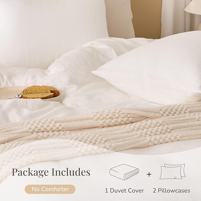 Off White Duvet Cover King, 100% Sandwashed Cotton Soft King Size Duvet Cover Set 3 Pieces with Zipper Clousre & Corner Buttons (Off White, King 104 x 90)