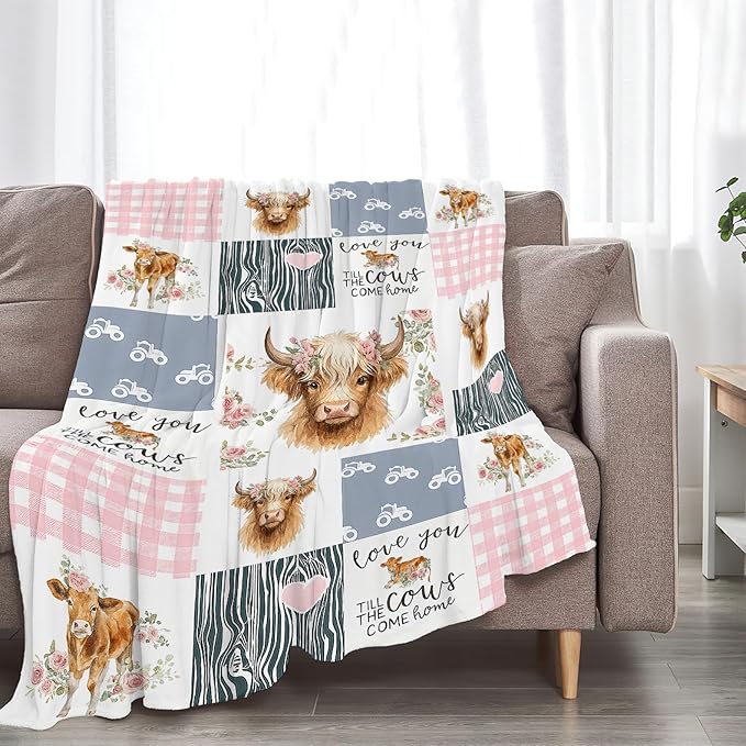 Highland Cow Blanket Super Soft Warm Fluffy Fleece Flannel Cattle Animal Throw Blanket Cozy Fuzzy Plush Stuff Bedding Blankets Gifts for Women Kids Boys Girls Adults 60"X50"