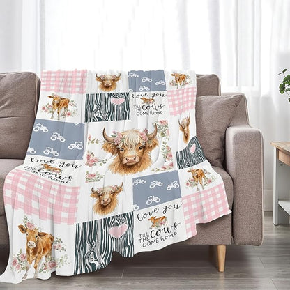 Highland Cow Blanket Super Soft Warm Fluffy Fleece Flannel Cattle Animal Throw Blanket Cozy Fuzzy Plush Stuff Bedding Blankets Gifts for Women Kids Boys Girls Adults 80"X60"