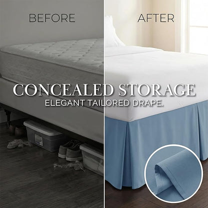 Southshore Fine Living, Inc. Pleated Queen Bed Skirt, 14 Inch Drop Dust Ruffle Queen Size, Pet Hair Resistant Microfiber, Blue Queen Dust Ruffle, Easy Care - Coronet Blue