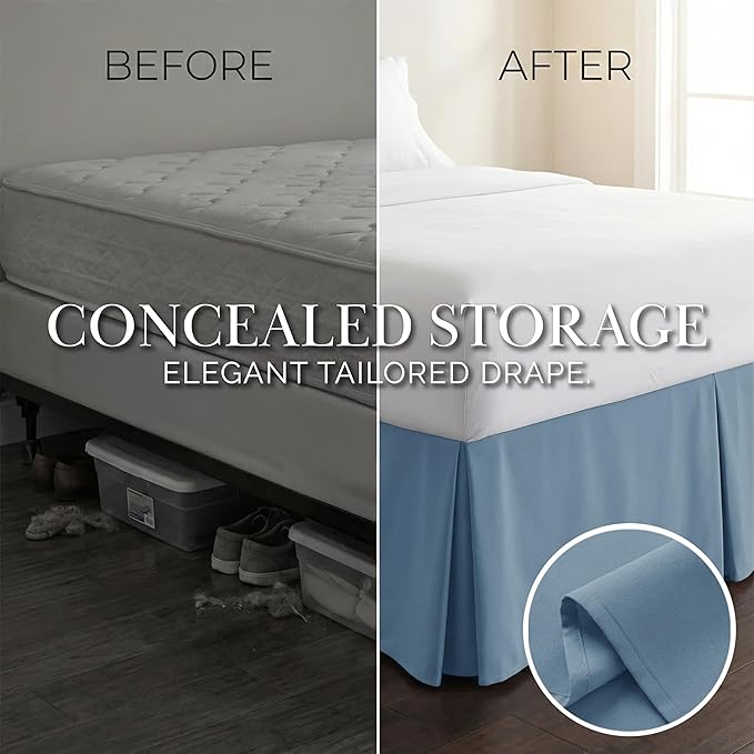 Southshore Fine Living, Inc. Hotel Quality Twin Bed Skirt - 15" Drop, Elegant Pleated Design, Premium Dust Ruffle/Twin Size Bed Skirt, Easy Care, Luxury Bed Skirt Twin Size, Coronet Blue