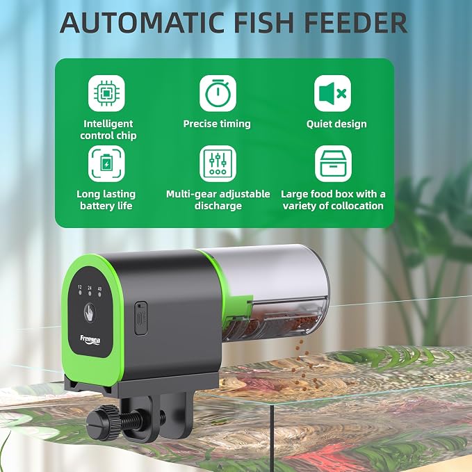 FREESEA Automatic Fish Feeder for Aquarium: Small Vacation Betta Feeder | 100ml USB Rechargeable Auto Fish Food Dispenser with Timer for Small Tank