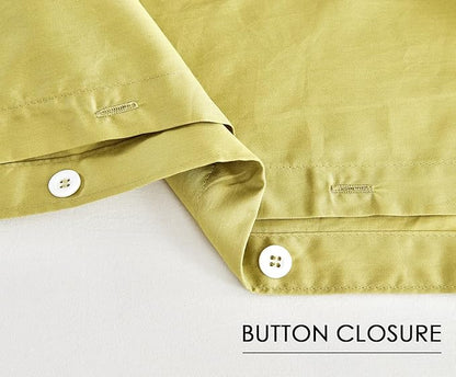 King Size Duvet Cover Set with Button Closure -Light Green and Yellow Botanical Luxury Bedding for a Comfortable Sleeping