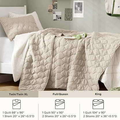 Comfort Spaces Twin Quilt Set Modern Reversible Ogee Coverlet Twin Bedding Set Cozy Quilted Winter Layer, All Season Lightweight Soft Twin Size Quilt, Kienna, Twin/Twin XL Beige 2 Piece