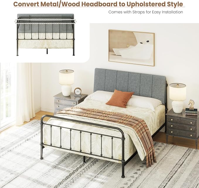 Full Size Headboard Only-No Assembly Required, Dark Gray | Easy to use no assembly required, Linen fabric and extra-thick foam for added comfort, Modern style headboard full size