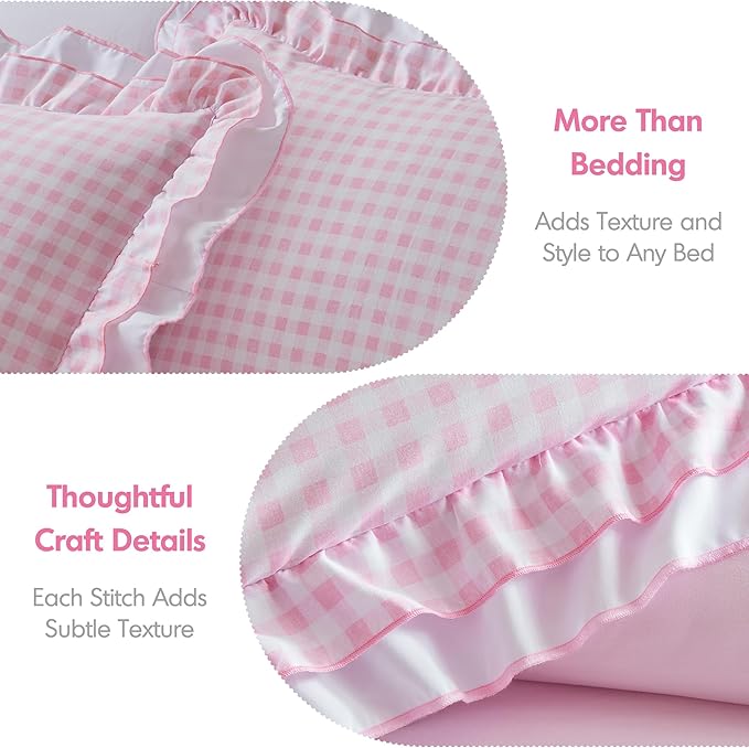 Intelligent Design Rowena Twin Comforter Set – Blush Pink Gingham Ruffled Bedding, Vintage Farmhouse Style, Reversible All Season 3-Piece Bedding Set, Twin/Twin XL, Gift for Her