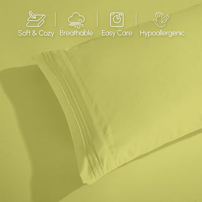Elegant Comfort Luxurious 1500 Premium Hotel Quality Microfiber Three Line Embroidered Softest 4-Piece Bed Sheet Set, Wrinkle and Fade Resistant, King, Pistachio Green