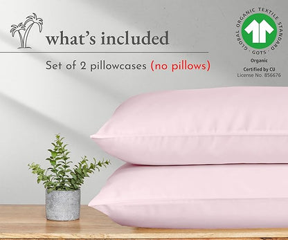 California Design Den 100% Organic Cotton Pillow Cases Queen/Standard Set of 2 - Soft & Crisp Percale, Fits Standard & Queen Pillows (Pink - Chalky Tone) Pillow Case Set