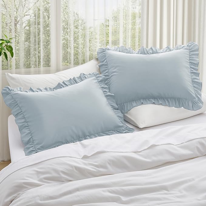 KKJIAF Ruffle Body Pillow Cases Set of 1, Ruffled Pillow Covers with Envelope Closure, Wrinkle Resistant Ruffled Long Pillow Shams 20" x 54", Dusty Blue