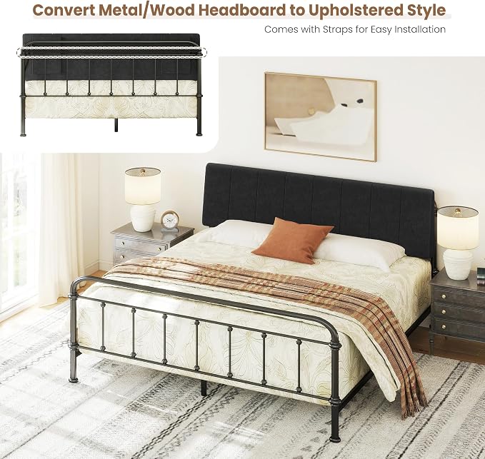 King Size Headboard Only-No Assembly Required, Black | Easy to use no assembly required, Linen fabric and extra-thick foam for added comfort, Modern style headboard king size