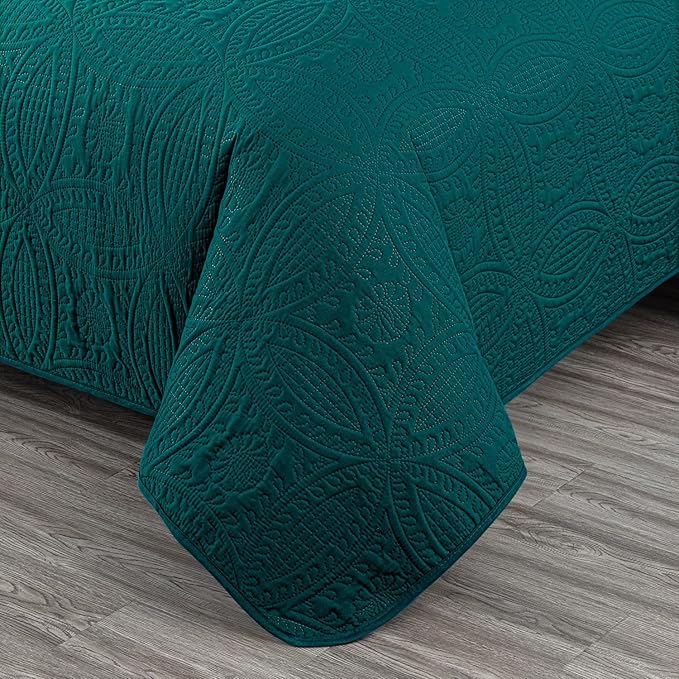 Chezmoi Collection Austin 3-Piece Oversized Bedspread Coverlet Set (King, Teal) | Oversized, Lightweight, Fade Resistant