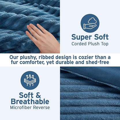 Intelligent Design Twin Comforter Set, Cozy Plush Bedding, Microfiber Reverse, 2 Piece, Lightweight, Super Soft Ribbed Velvet Comforter 1 Sham, All Season Fluffy Bed Set, Avril, Twin/Twin XL Blue