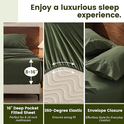 100% Linen Sheets King Size,Breathable & Durable 4-Piece Bed Flax Sheet Set,Soft All-Season Bedding for Hot Sleepers 16" Deep Pocket Oeko-TEX Certified,（King, Forest Green）
