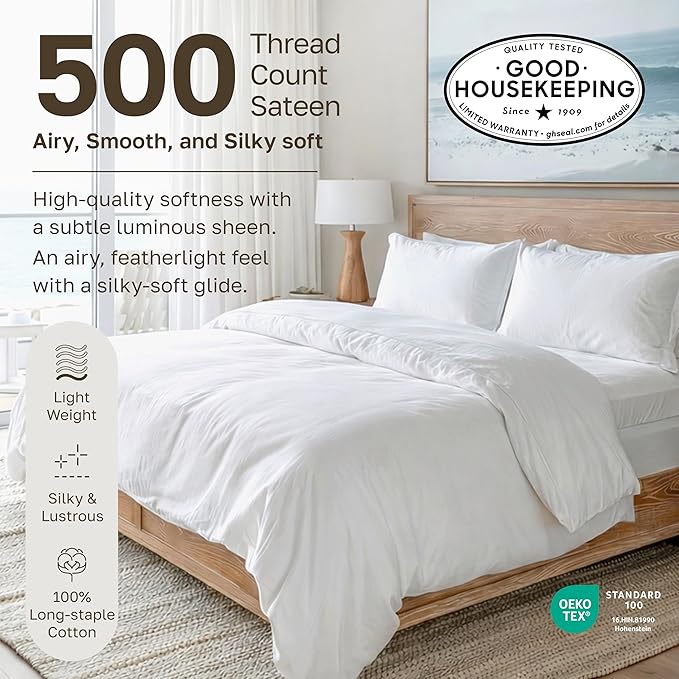California Design Den Twin Bed Sheets Set - 500 Thread Count Sateen, Natural 100% Cotton Sheets, Fully Elasticized Deep Pockets for a Snug Fit, Breathable Bedding - Beige