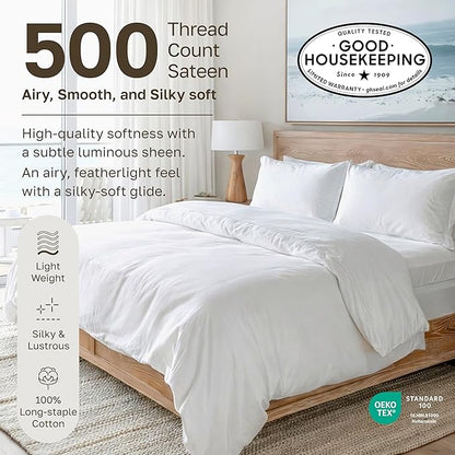 California Design Den 500 Thread Count 100% Cotton Bed Sheets King Size Set with Deep Pockets, Soft & Breathable Sateen, Luxury Striped White Sheets