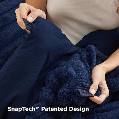 Bedsure Gentlesoft™ 2-in-1 Full Comforter Set and Detachable Fluffy Blanket, Navy Blue Bedding Set for All Season Use, SnapTech Design for Space Saving (Includes 2 Pillow Shams, 2 Pillowcases)