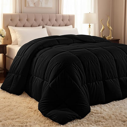 Utopia Bedding Comforter Duvet Insert, Quilted Comforter with Corner Tabs, Box Stitched Down Alternative Comforters Twin Size (Black)