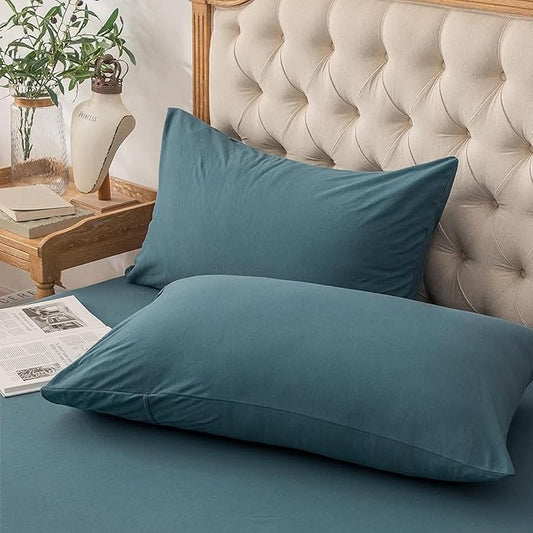 PURE ERA Jersey Knit Pillowcases 100% T-Shirt Cotton Super Soft Comfy Breathable, Set of 2, Standard 20" x 26", Solid Cerulean Blue