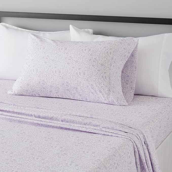Amazon Basics Lightweight Super Soft Easy Care Wrinkle Free Microfiber 3 Piece Sheet Set with 14-Inch Deep Pockets, Twin, Lavender Paisley, Floral, Kids, Men & Women Bedding