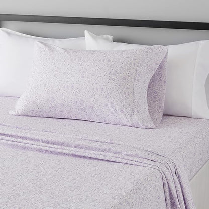 Amazon Basics Lightweight Super Soft Easy Care Wrinkle Free Microfiber 3 Piece Sheet Set with 14-Inch Deep Pockets, Twin, Lavender Paisley, Floral, Kids, Men & Women Bedding
