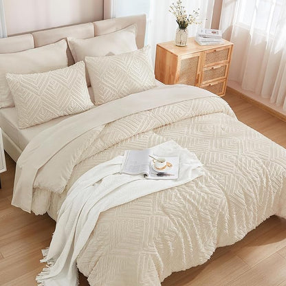 Andency Bed in a Bag Queen Beige- 7 Pieces Queen Comforter Set Bedding Comforter Sets, Tufted Lightweight Fluffy Bed Set with Comforter, Sheets, Pillowcases & Shams for All Season