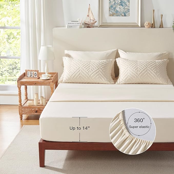 Zzlpp Full Comforter Set 7 Pieces, Cream Tufted Bed in a Bag with Comforter and Sheets, All Season Boho Bedding Sets with 1 Comforter, 2 Pillow Shams, 2 Pillowcases, 1 Flat Sheet, 1 Fitted Sheet