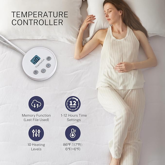 Electric Mattress Pad Twin Size Quilted Wave 10 Heat Settings with 12 Hour Auto Off, Deep Pocket Fits up to 18", Coral Fleece Bed Warmer, ETL Certified Machine Washable, 39"x75"
