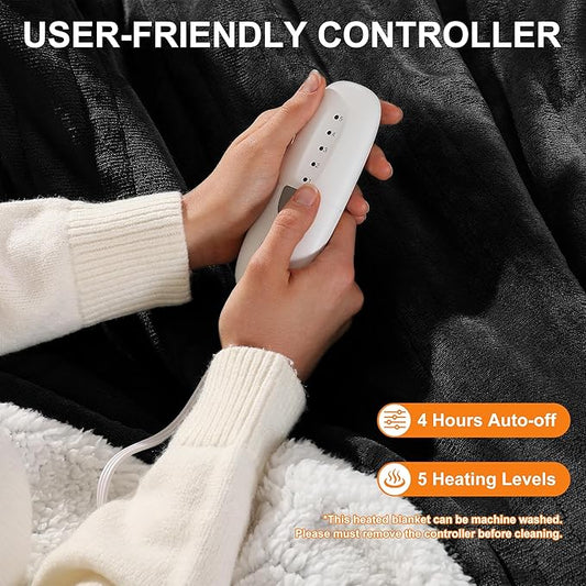 Heating Blanket Heated Throw 50''X60'' - Electric Throw Soft Plush Sherpa with 5 Heating Level & 4 Hour Auto Off, ETL Certified & Overheat Protection, Warm Gifts for Grandma (Dark Gray)