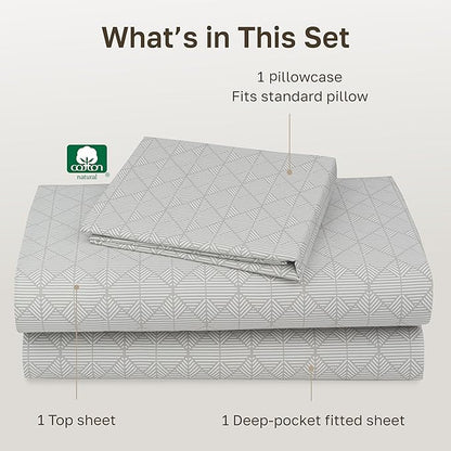 California Design Den Deep Pocket Twin Sheets Set - 400 Thread Count Sateen, Natural 100% Cotton Bed Sheets, Deep Pocket and Durable Bedding Set - Taupish-Sage Crosshatch