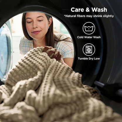 Bedsure Cooling Cotton Waffle Twin XL Blanket - Lightweight Breathable Blanket of Rayon Derived from Bamboo for Hot Sleepers, Luxury Throws for Bed, Couch and Sofa, Light Brown, 66x90 Inches