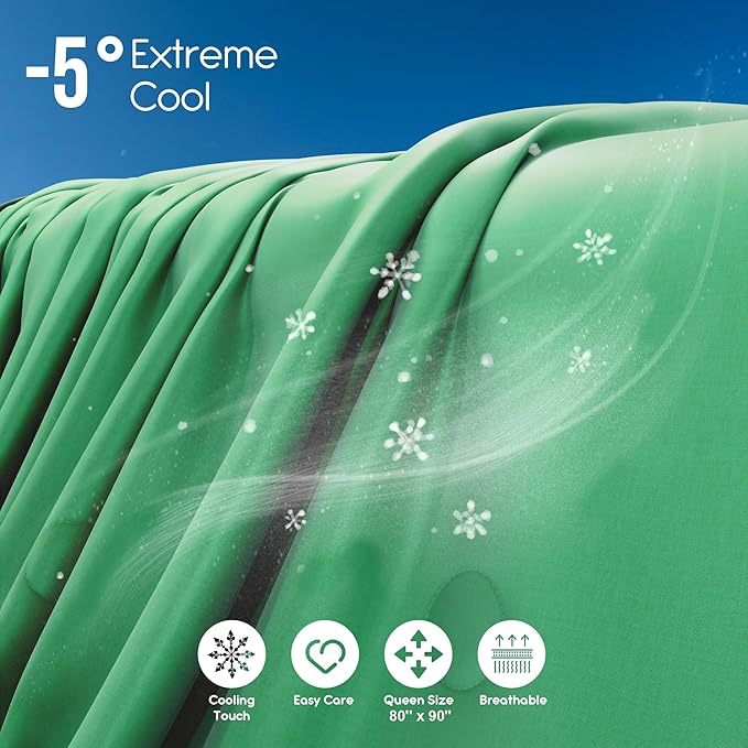 Sheal Cooling Comforter Queen Size 80'' x 90'', Q-Max Rating of >0.4, Double-Sided Cool Tech Comforter & Colors, All-Season Lightweight Blanket to Quickly Cool Down, Watermelon Green
