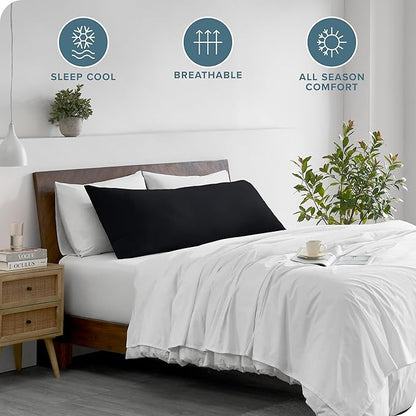Bare Home Microfiber Body Pillow Cover - Ultra Soft - Cooling Pillowcase - Double Brushed - Pillowcase with Zipper Closure - Easy Care (20''x54'' Body Pillow Cover, Black)