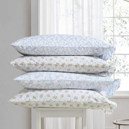 Laura Ashley - Twin Sheet Set, Breathable Percale Cotton Bedding, 200 Thread Count, Floral Home Decor (Roseford Orange, Twin)