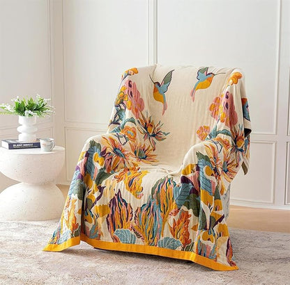 MSGKV 100% Cotton Throw Blanket for Bed Couch Fall 90''x 98'' Super Soft Muslin Blankets Warm Boho Quilt Lightweight Farmhouse Decorative Bed Blankets