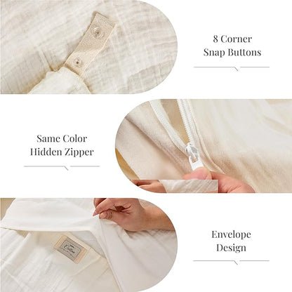 Ivory White Twin Duvet Cover, 100% Sandwashed Cotton Soft Twin Size Duvet Cover Set 3 Pieces with Zipper Clousre & Corner Buttons (Ivory White, Twin 69 x 90)
