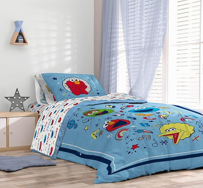 Sunny Side Up Sesame Street Twin Comforter Set - 5 Piece Kids Bedding Includes Comforter, Sheets & Pillow Cover – Super Soft Microfiber Bed Set with Elmo, Cookie Monster and Big Bird