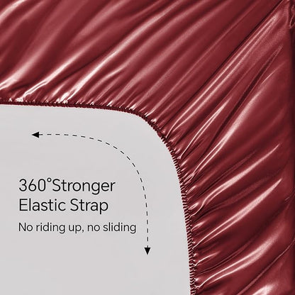 BEDELITE Satin Sheets Twin XL Size Bed Set, Luxury Soft Burgundy Silky Sheets for Hair and Skin, Similar to Silk Bed Sheets Set 3 Pieces （1 Deep Pocket Fitted Sheet, 1 Flat Sheet, and 1 Pillowcase）