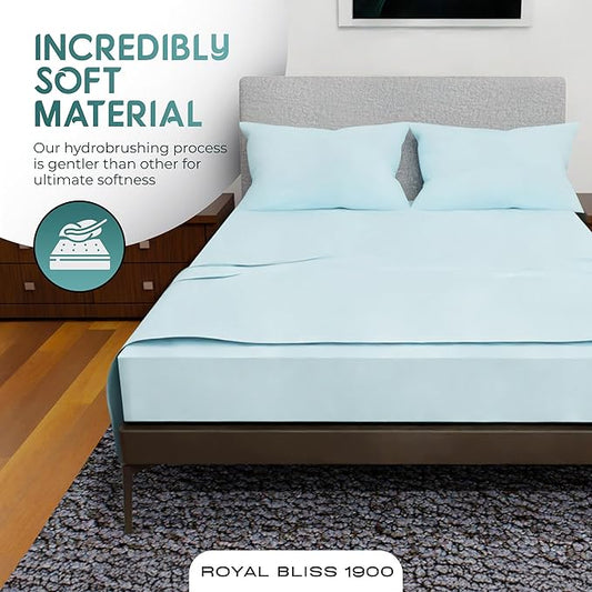 Royal Bliss King Size Sheets Set - 4 Piece Bedding - Wrinkle Free, Double Brushed, Cooling Bed Sheets - King Size (Aqua)